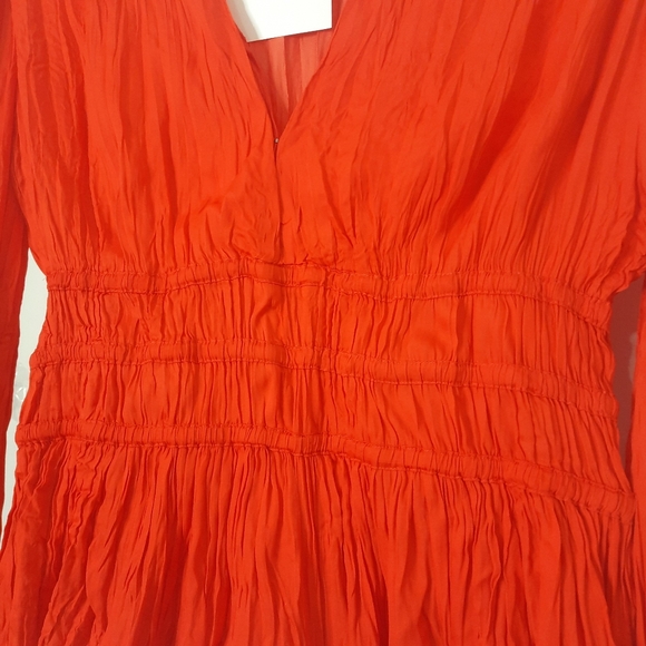 MAJE Peplum Blouse Smock Waist Tomato Red Long Sleeve 2 NWT - Picture 6 of 9